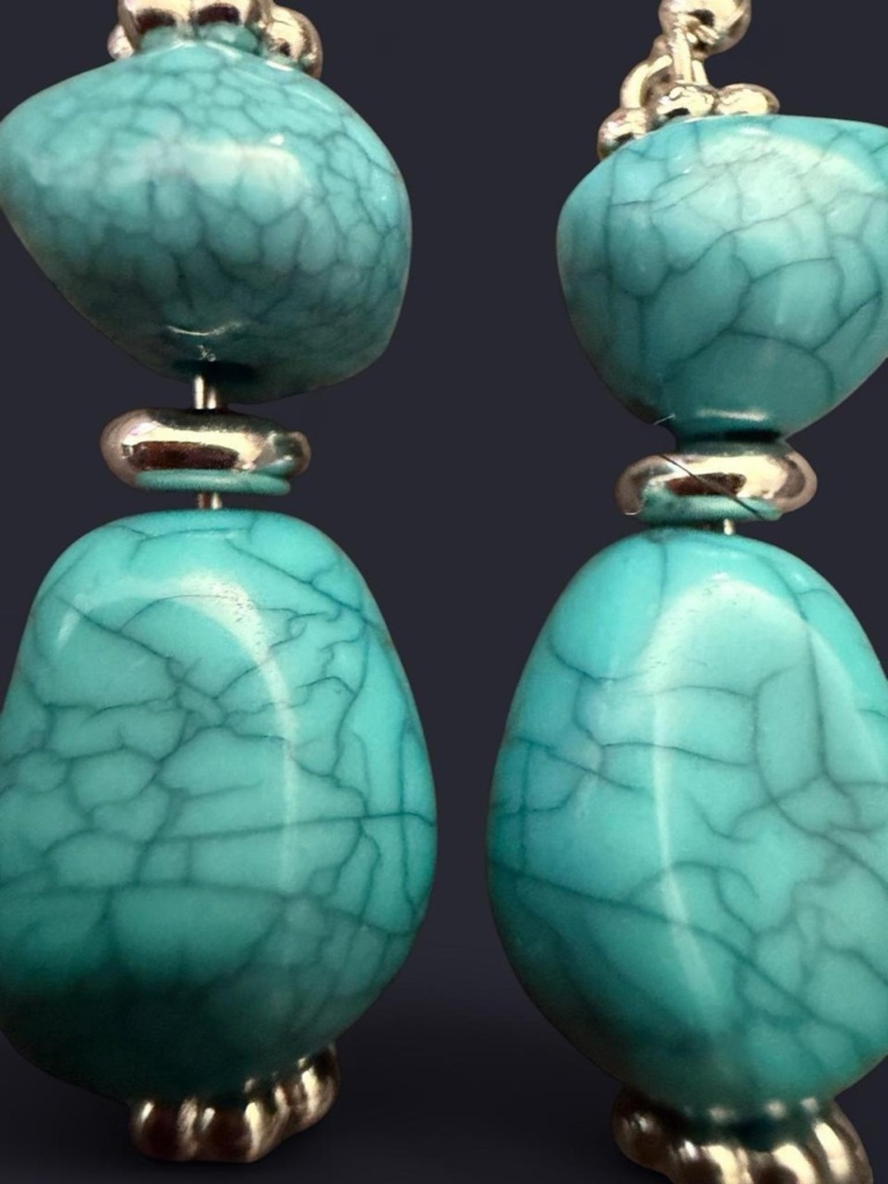 Handmade Boho Marbled Turquoise Dangle Earrings ✨ - Picture 4 of 6